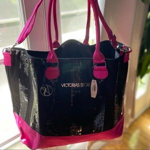 Victoria Secret Bag NEW with tags! Never been used, sequined black and pink bag